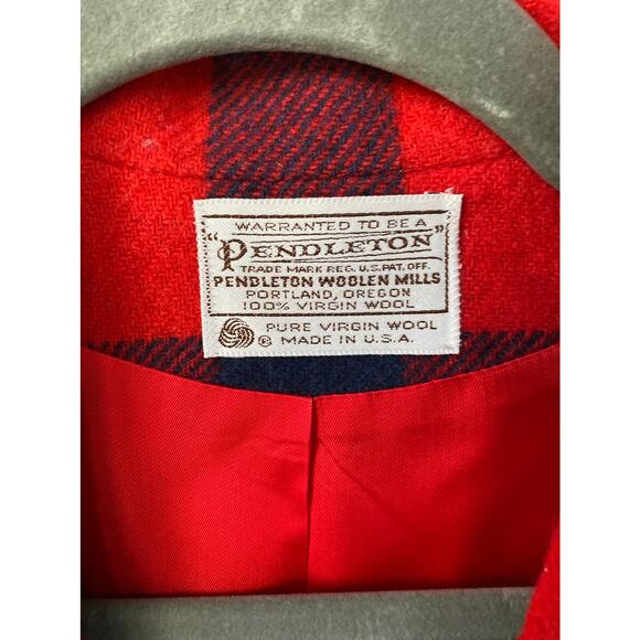 Pendleton Women's Vintage Red & Navy Plaid 100% Virgin Wool Blazer Size M - Picture 4 of 5